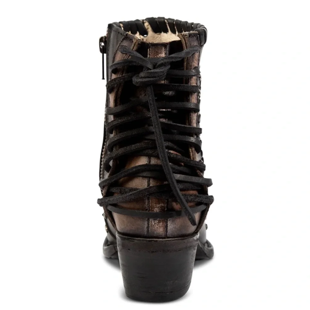 NWT FREEBIRD Walker Black Leather Whip Lace Bootie |Size 6/7 👢see recomm… - Picture 6 of 8